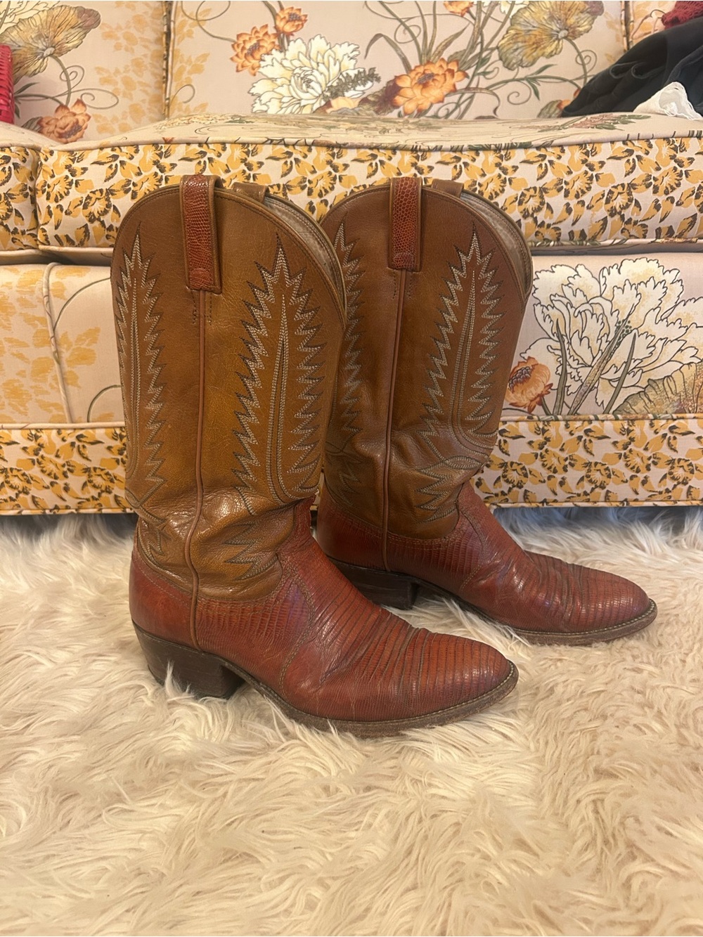 Dan Post Two-Tone Brown Leather Western Cowboy Boots
